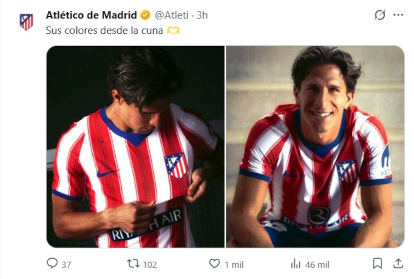 Jugadores del Atlético de Madrid luciendo la nueva camiseta del club