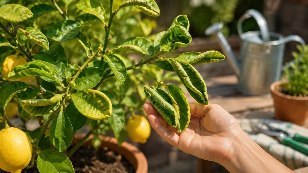 Hojas de limonero con enrollamiento