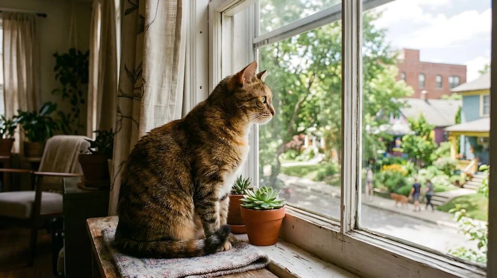 Gato mirando por la ventana