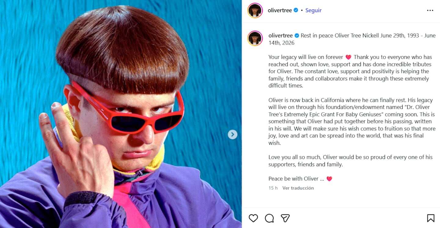 Publicación en redes sociales de Oliver Tree en homenaje a Gaspi, con un fondo colorido y un retrato del youtuber argentino