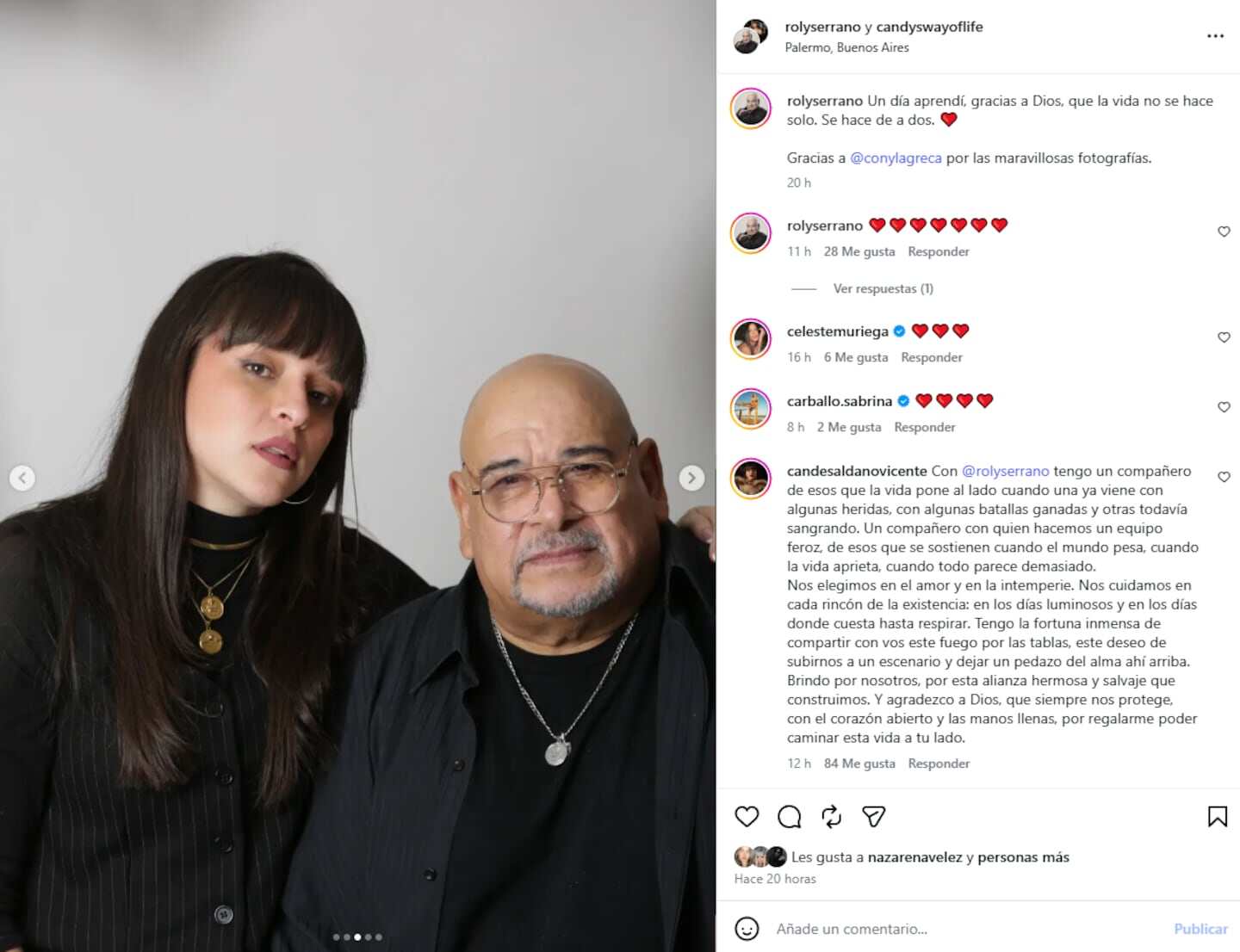 Roly Serrano posando junto a Candelaria Saldaño en una fotografía reciente
