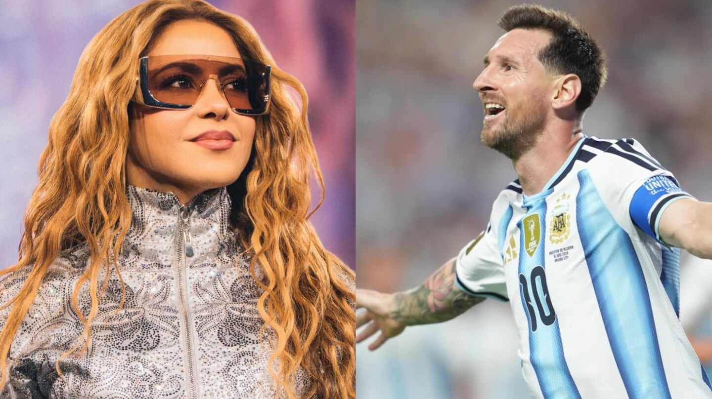 Shakira con gafas de sol y Messi celebrando un gol en el Mundial 2026