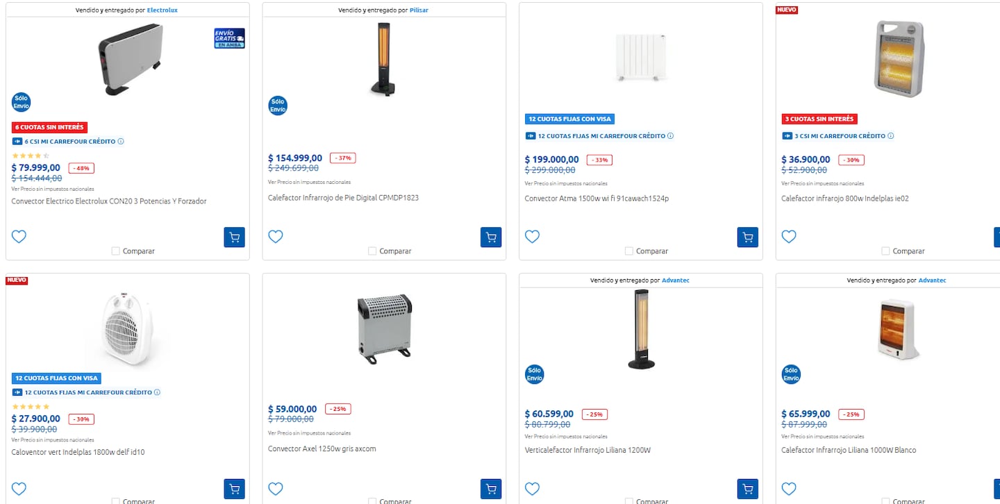 Estufas eléctricas en oferta en supermercados argentinos