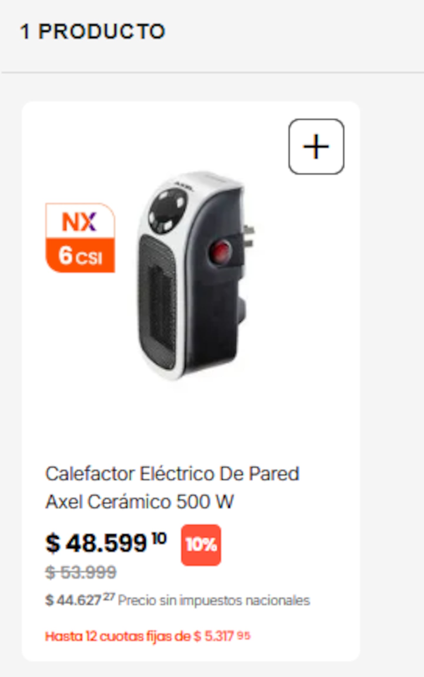 Calefactor eléctrico de pared Axel cerámico de 500 W en oferta en un supermercado argentino
