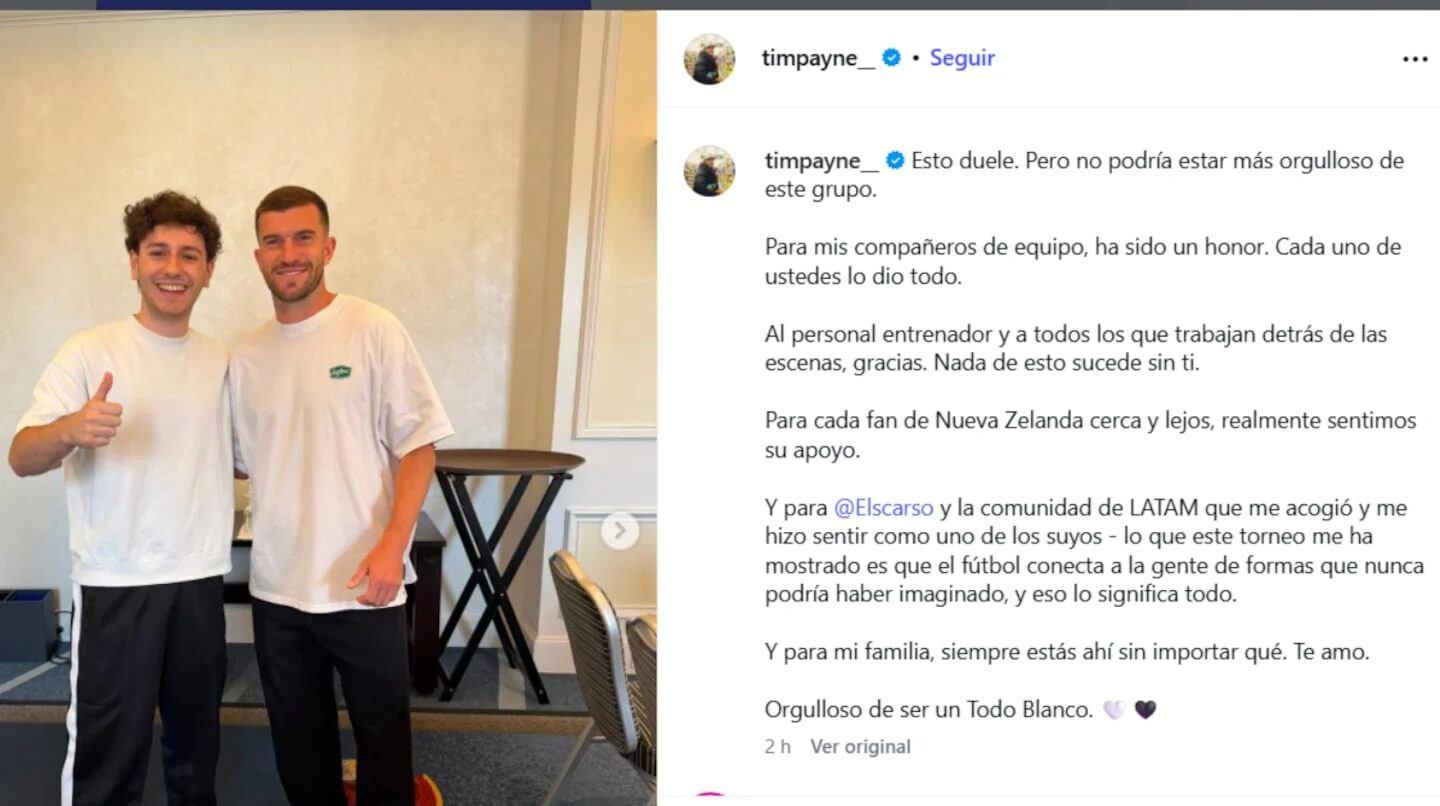 Tim Payne se despide del Mundial 2026 en una emotiva carta agradeciendo a Argentina