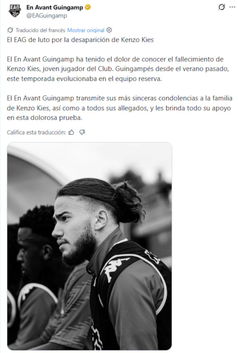 Kenzo Kies, futbolista del En Avant Guingamp, en un evento deportivo