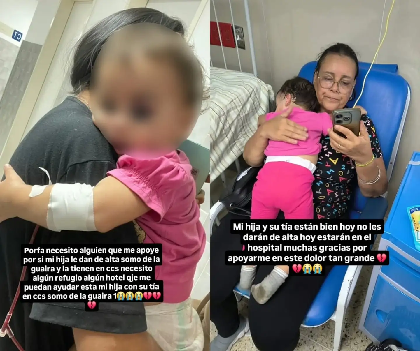 Madre abrazando a su hija en un hospital tras un terremoto en Venezuela