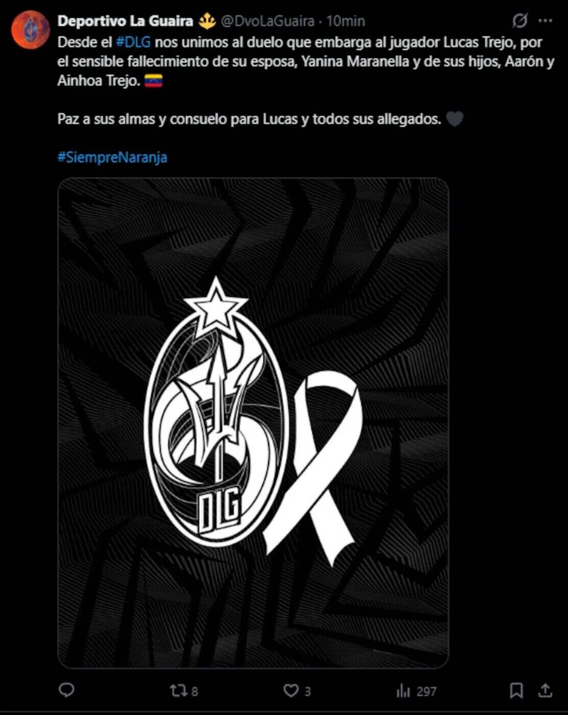 Logotipo del club Deportivo La Guaira con un lazo blanco en señal de luto