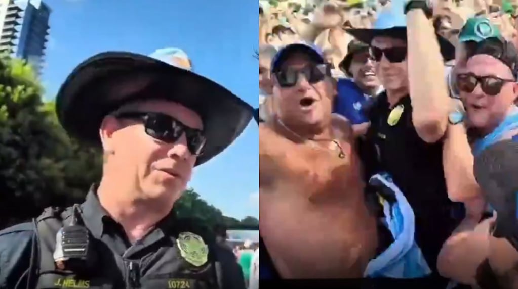 Policía de EE.UU. cantando con hinchas argentinos en el Mundial 2026