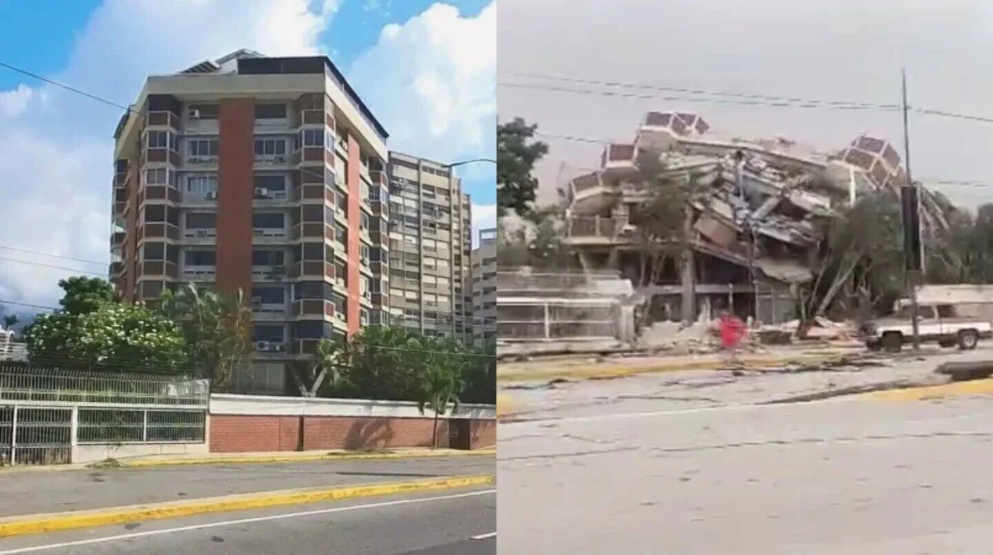 Edificio colapsado en La Guaira tras el terremoto en Venezuela