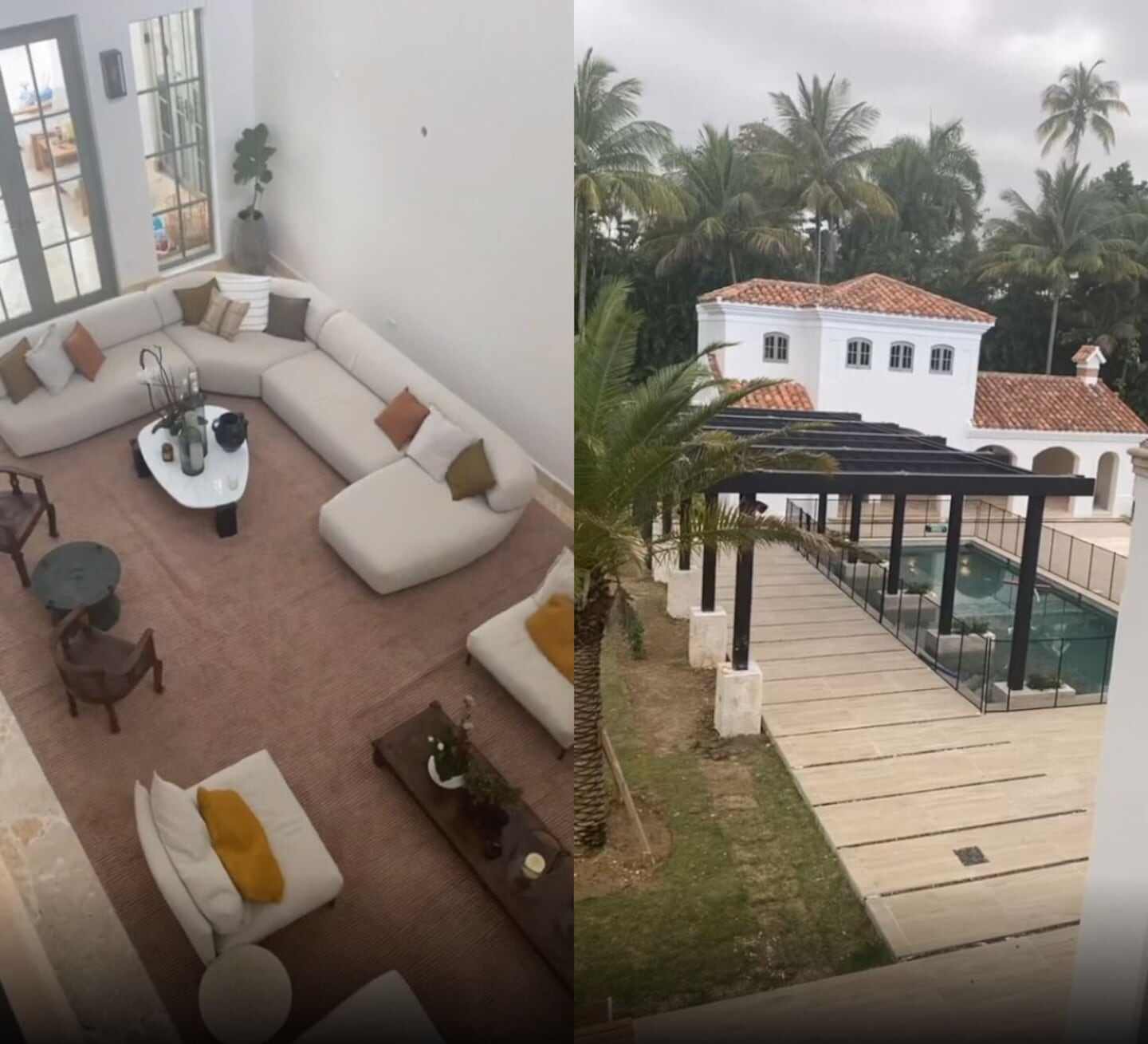 Vista del interior de una casa moderna con sofá y decoración minimalista