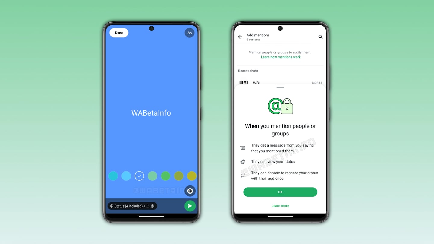 Interfaz de WhatsApp mostrando la función de menciones en los Estados