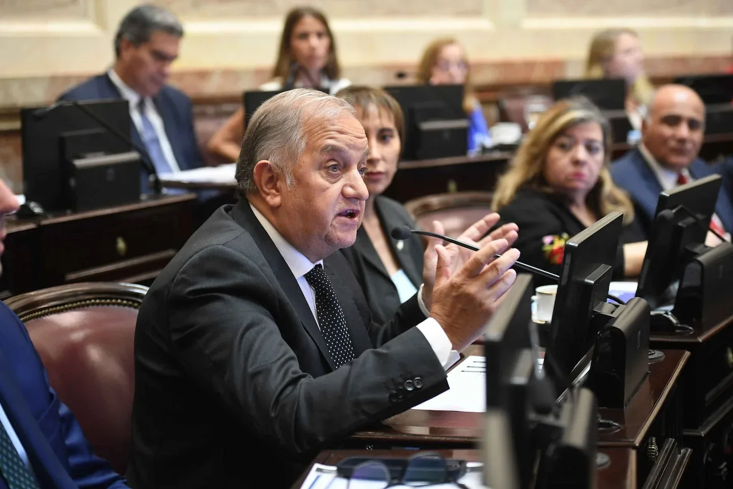 Ignacio Torres discutiendo en una sesión legislativa sobre la transferencia de tierras de YPF a Chubut