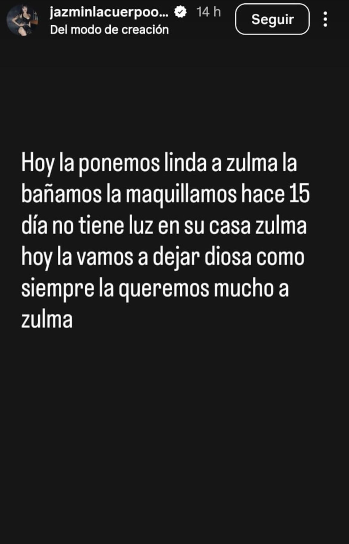 Texto sobre la situación de Zulma Lobato en una publicación de Instagram