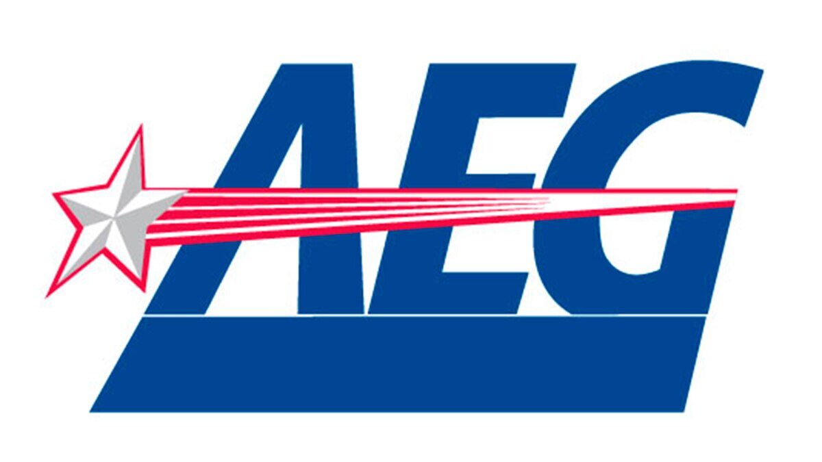 Logo de AEG Worldwide con estrella y líneas rojas