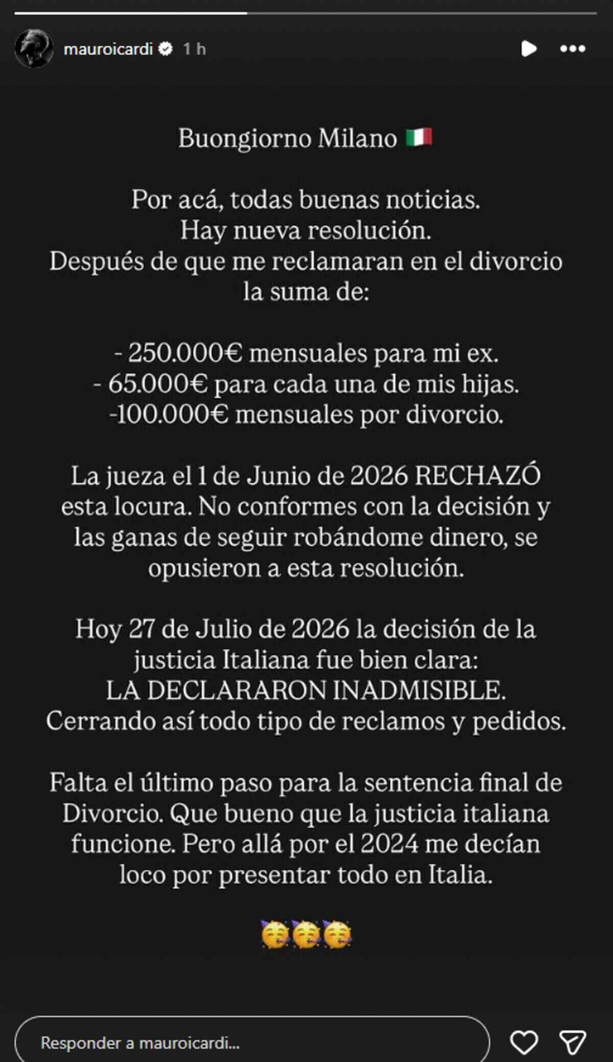 Mensaje de Mauro Icardi sobre el conflicto judicial con Wanda Nara