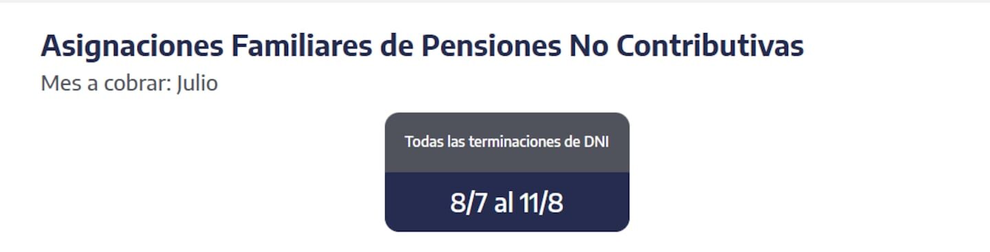 Calendario de pagos de asignaciones familiares de pensiones no contributivas para julio