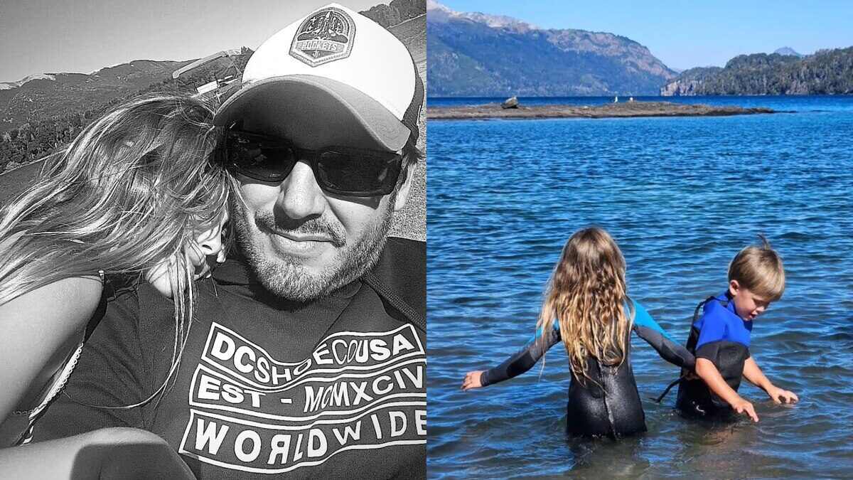 Benjamín Vicuña y sus hijos disfrutando de un día en la playa