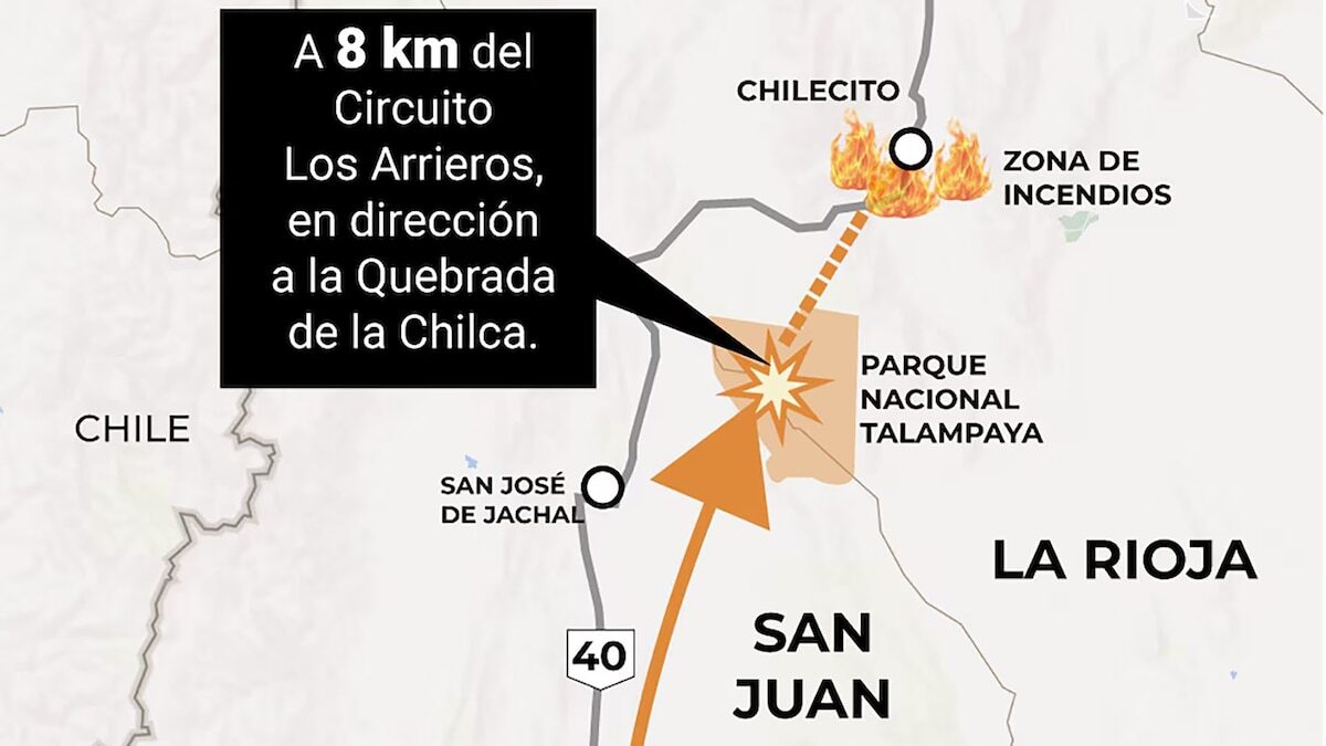 Mapa que muestra la ubicación del accidente aéreo en San Juan, Argentina