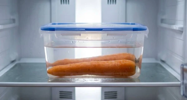 Zanahorias frescas en un recipiente