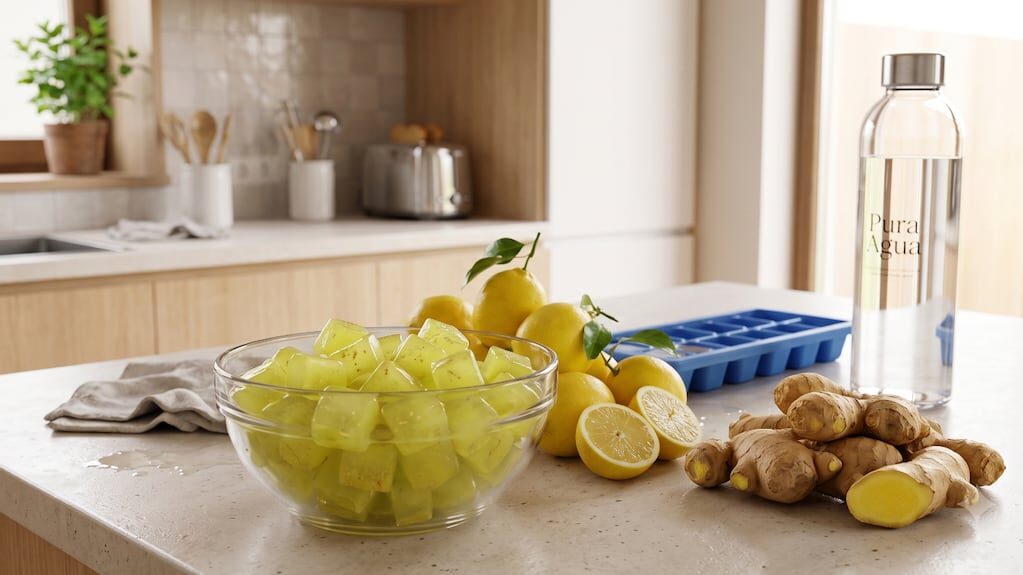 Cubitos de jugo de limón con jengibre listos para usar