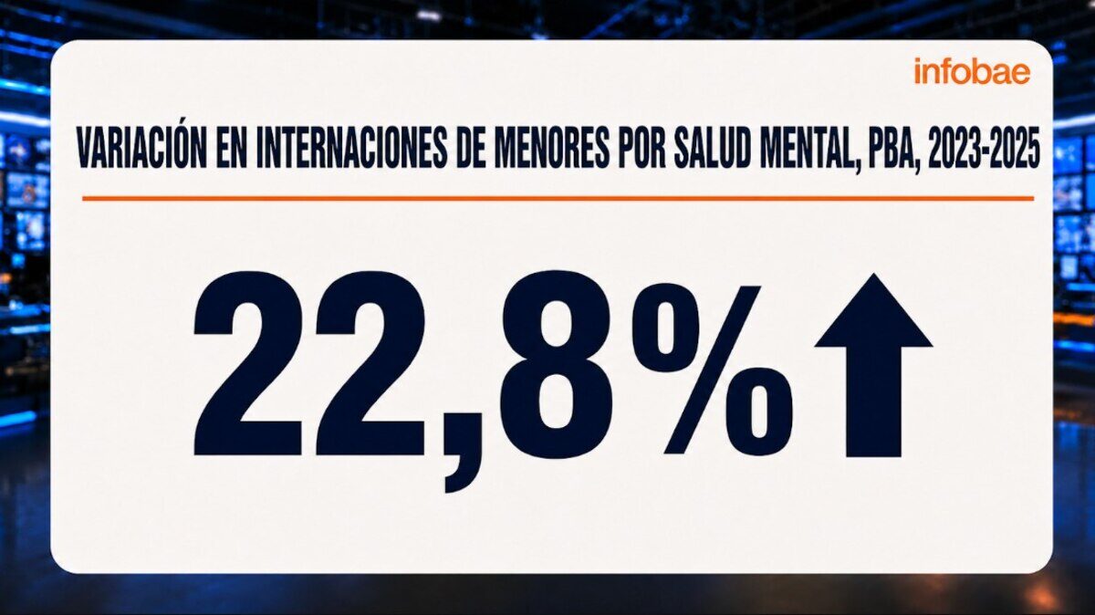 Gráfico que muestra un aumento del 22,8% en las internaciones de menores por salud mental en la provincia de Buenos Aires entre 2023 y 2025