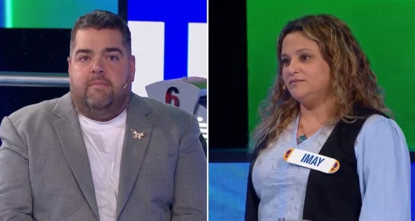 Darío Barassi interactuando con una participante en Ahora Caigo