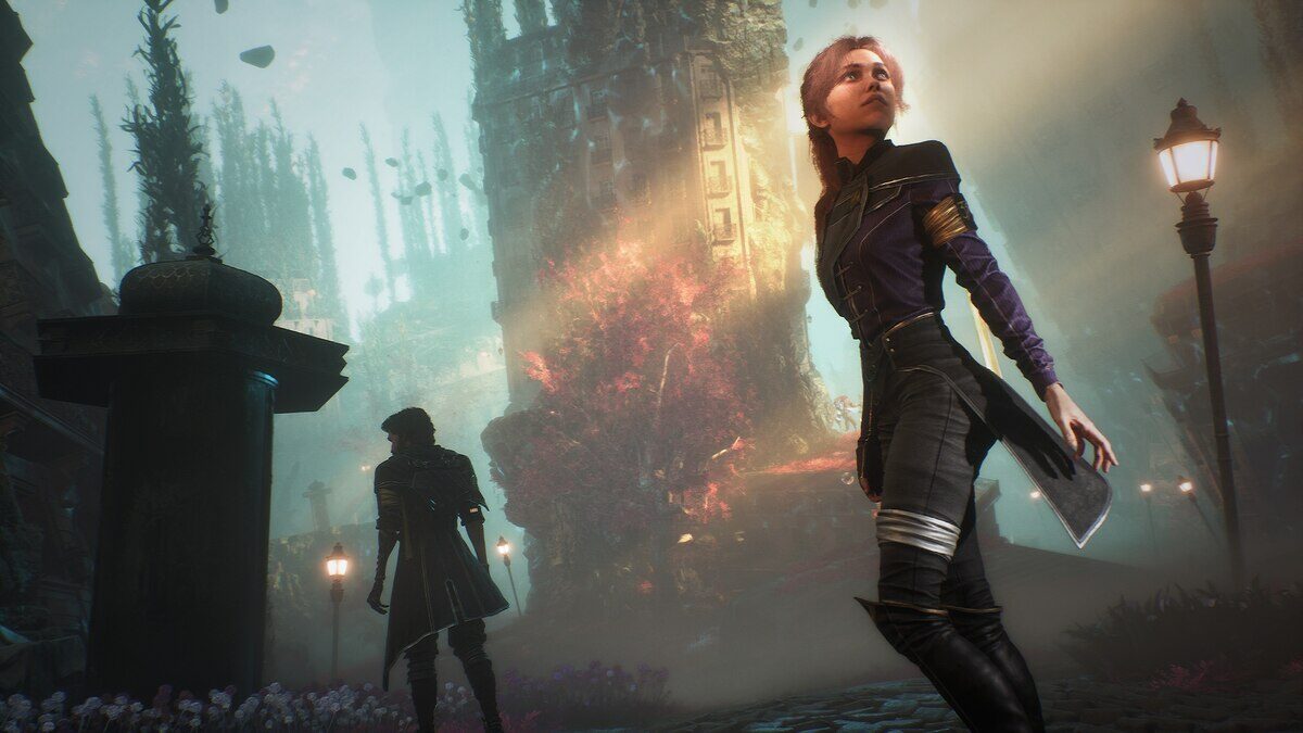 Personajes del videojuego Clair Obscur en un entorno de fantasía