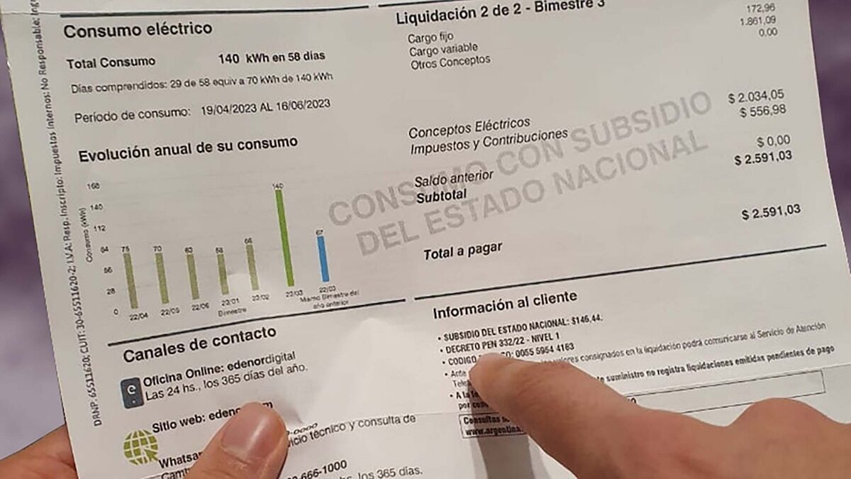 Factura de consumo eléctrico con gráficos de consumo y detalles de pago
