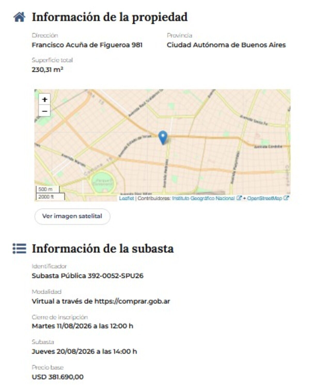 Información sobre la subasta de terreno en Acuña de Figueroa 981, Almagro