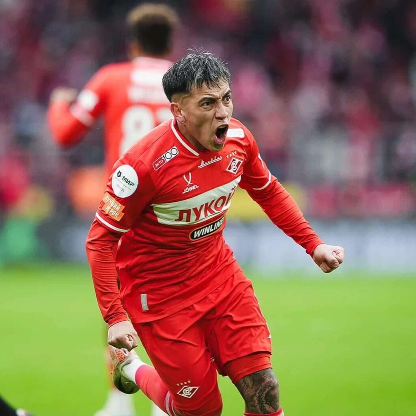 Esequiel Barco celebra un gol con la camiseta del Spartak Moscú