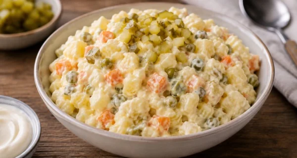 Ensalada rusa con yogur griego y pepinillos