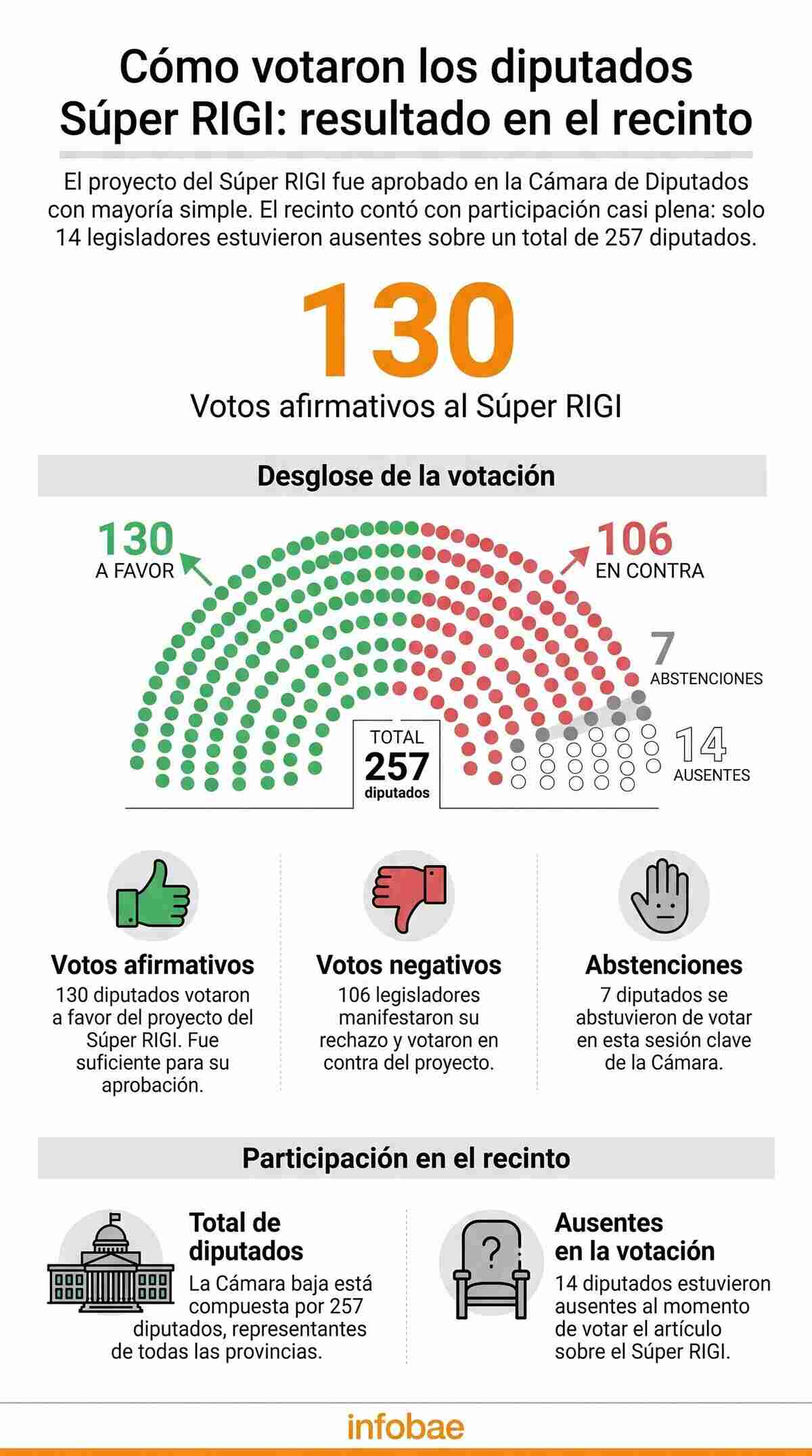 Resultados de la votación del proyecto Súper RIGI en la Cámara de Diputados de Argentina