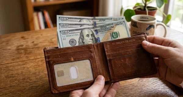 Persona organizando billetes en la misma dirección