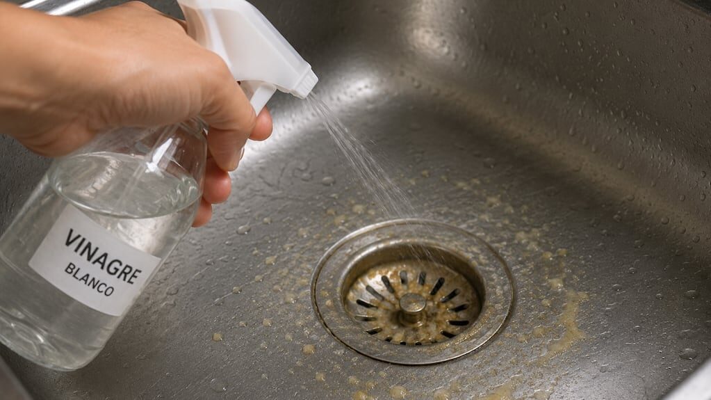 Vinagre blanco en un desagüe de cocina
