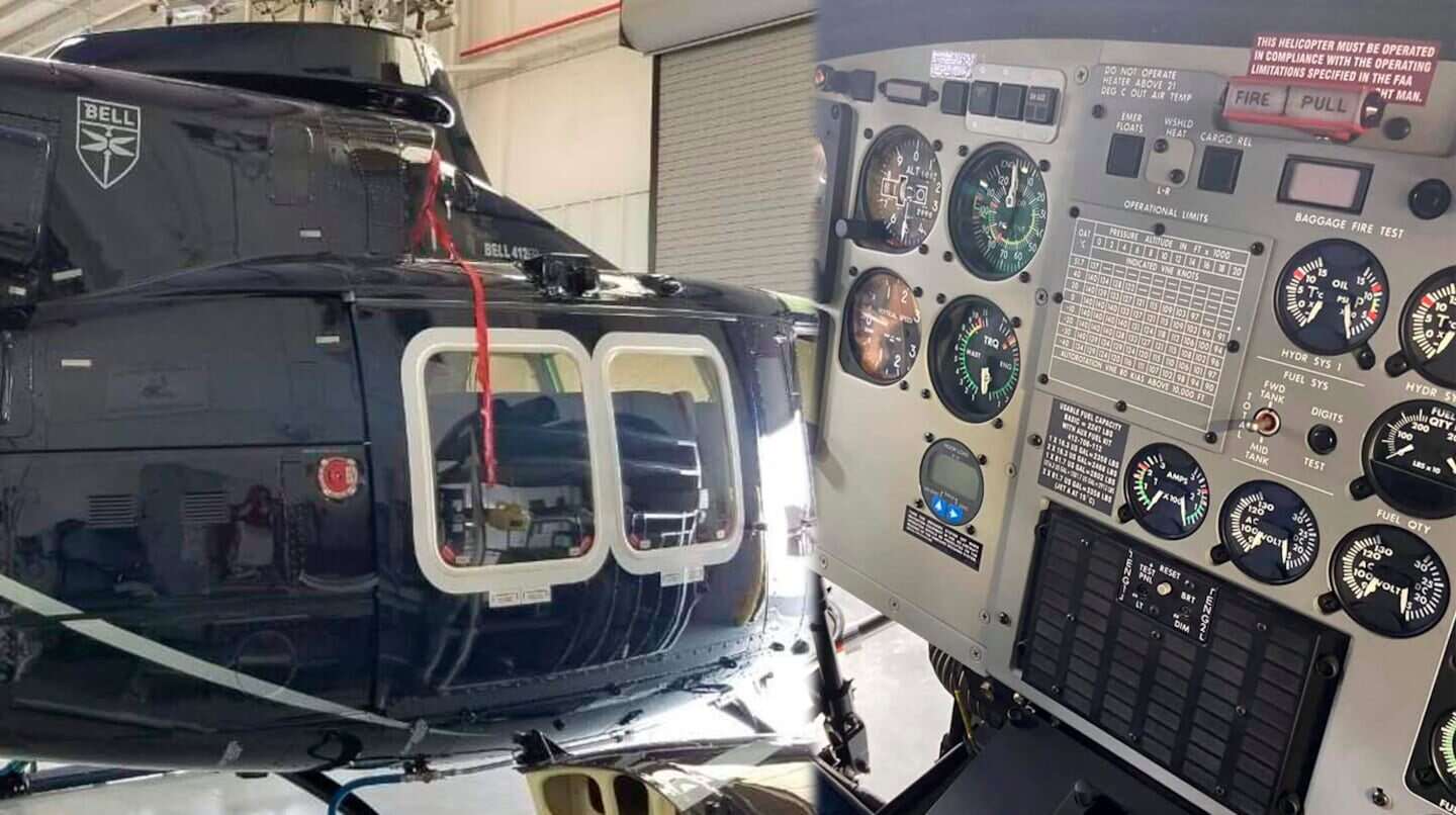 Vista del helicóptero Bell utilizado en el accidente aéreo en San Juan