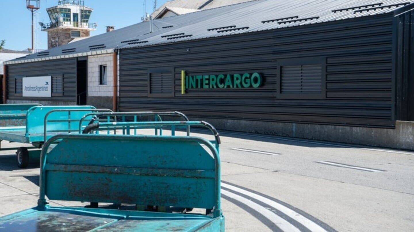 Instalaciones de Intercargo con carritos de carga en primer plano