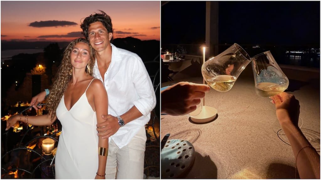 Giuliano Simeone y su novia en la Costa Esmeralda de Italia