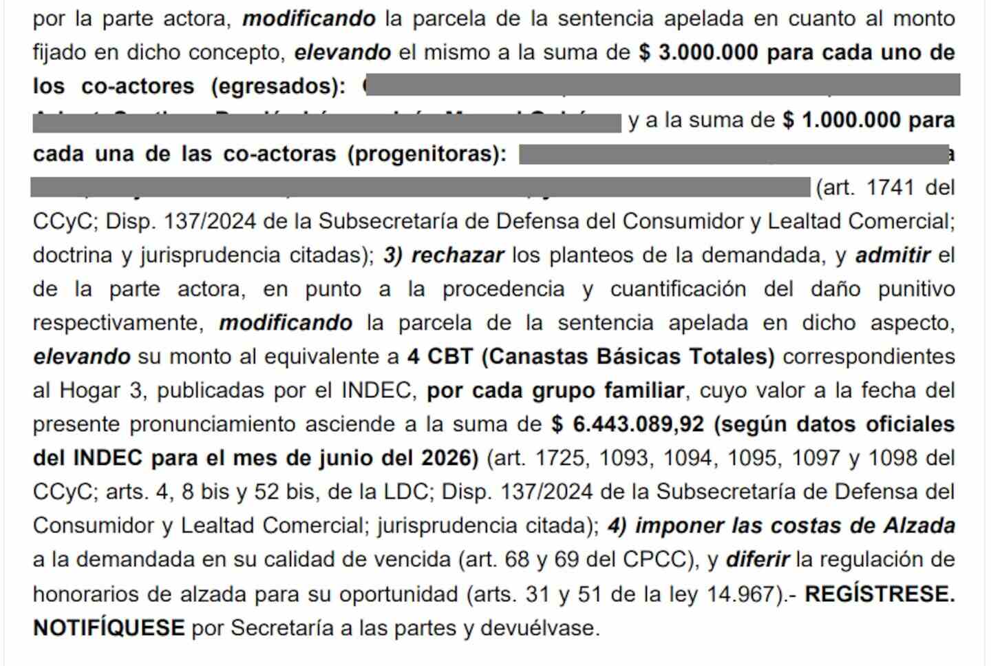 Documento legal sobre indemnización para egresados de Tandil