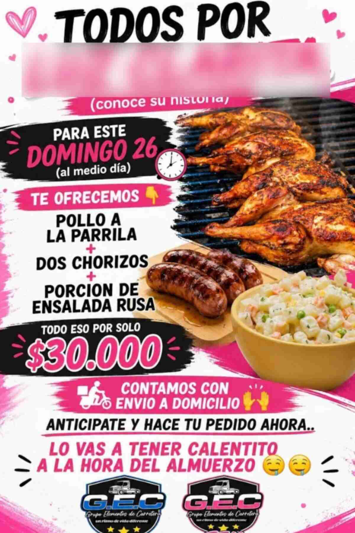 Cartel promocional de una campaña solidaria con comida a la parrilla en Coronel Pringles