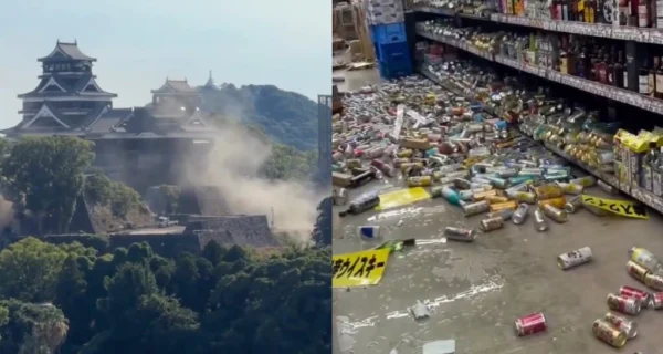 Edificios colapsados tras el terremoto en Japón