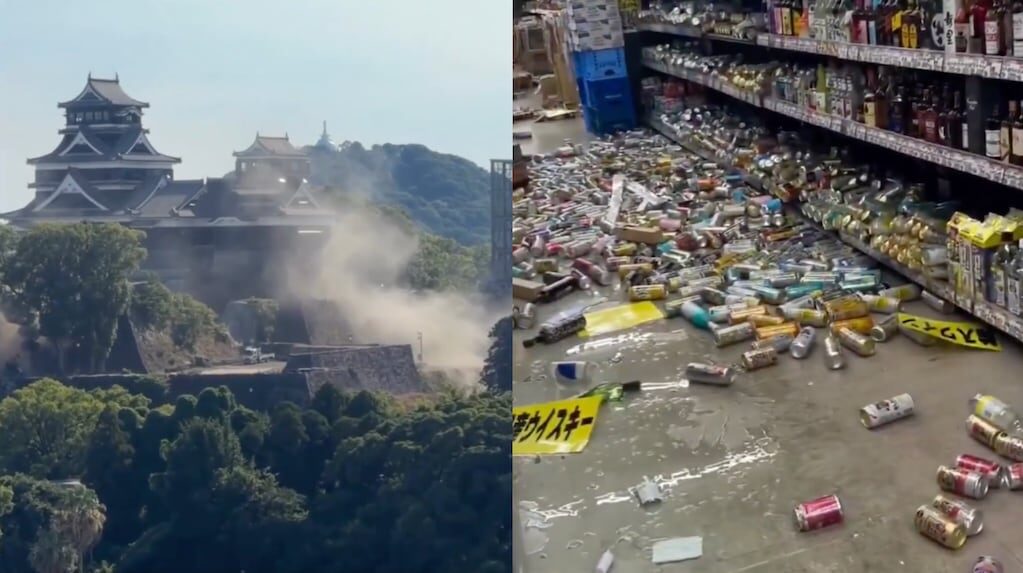 Edificios colapsados tras el terremoto en Japón