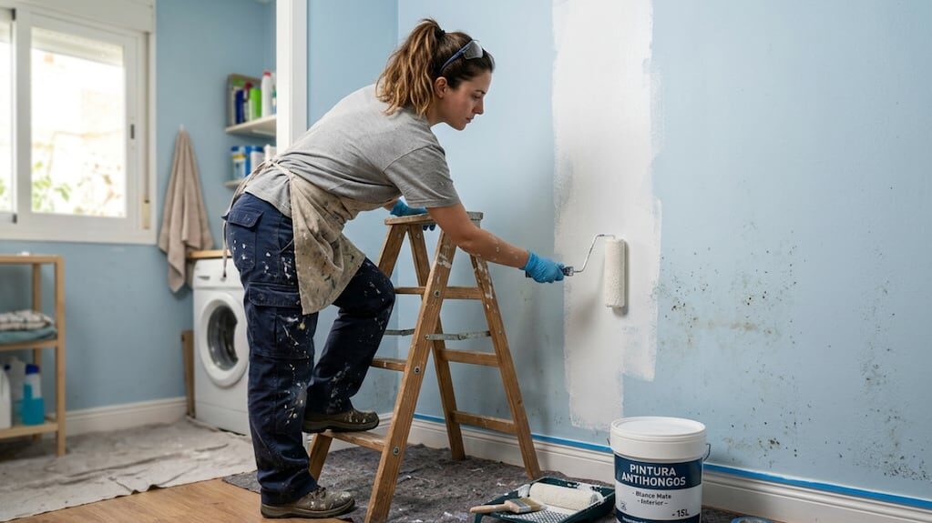 Pared pintada con pintura antihongos