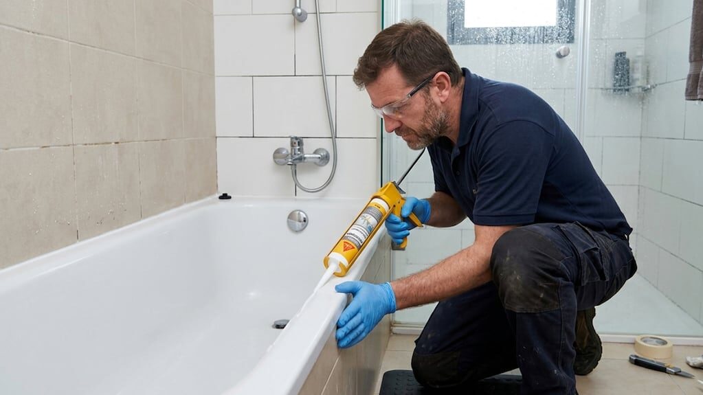Silicona antihongos aplicada en un baño