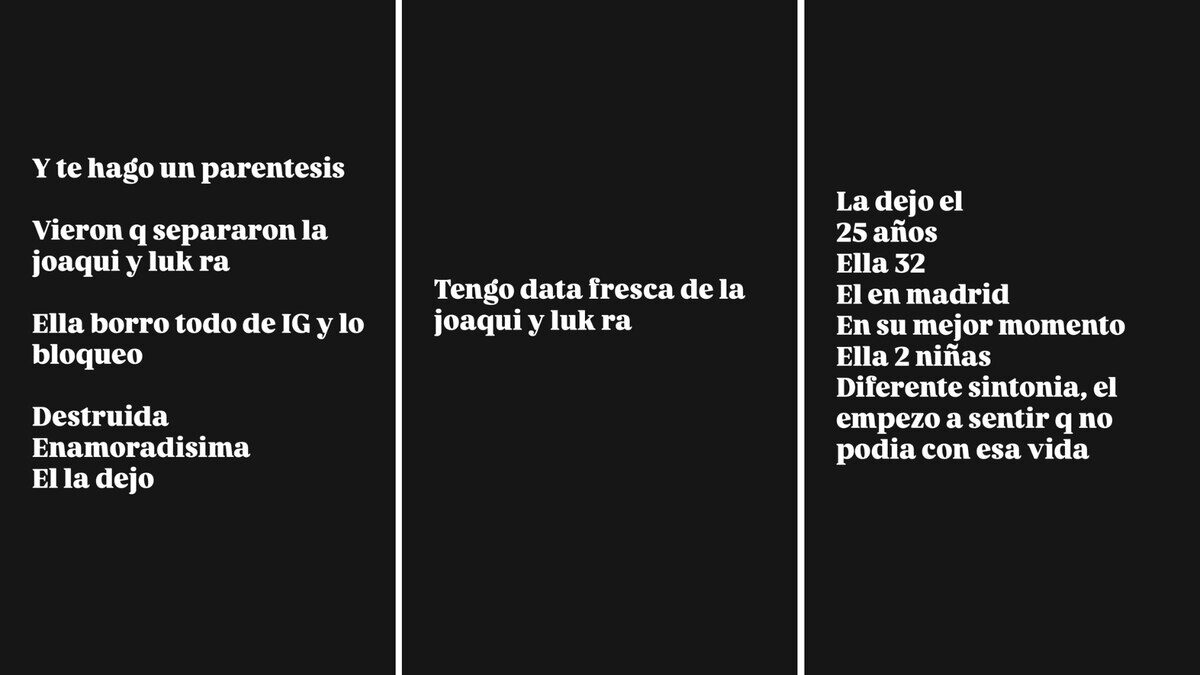 Texto sobre la separación de La Joaqui y Luck Ra en un fondo oscuro