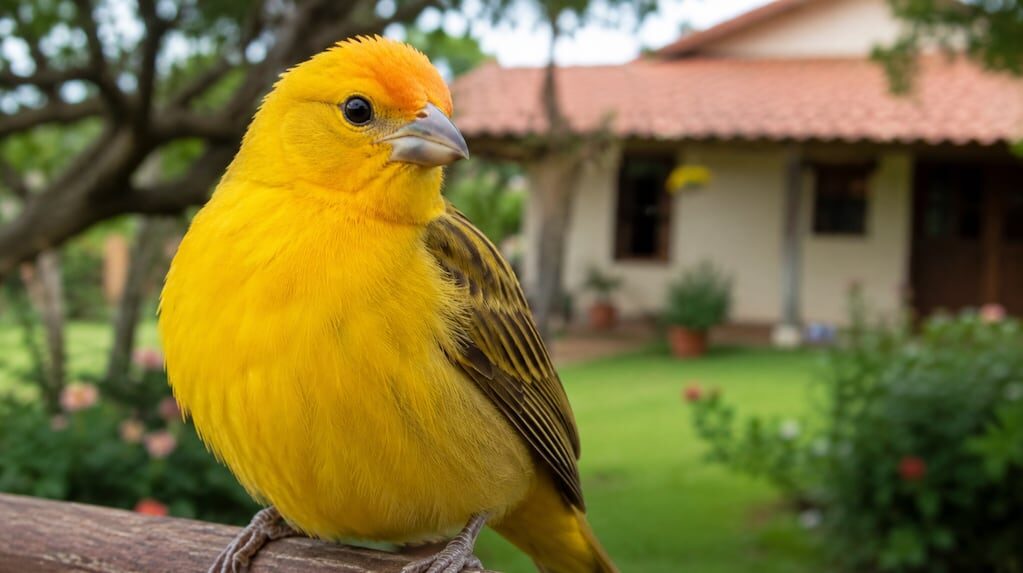 Jilgueros cantando en un jardín argentino