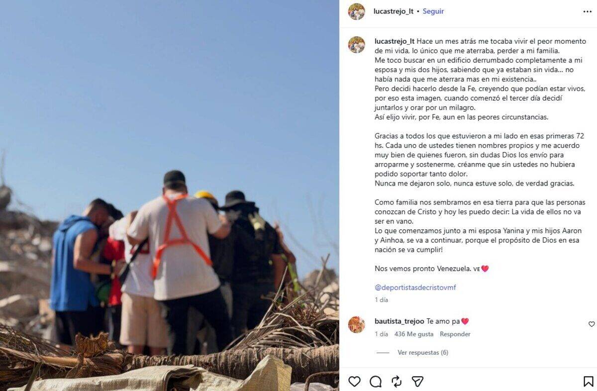 Lucas Trejo y su familia en un entorno afectado por el terremoto en Venezuela