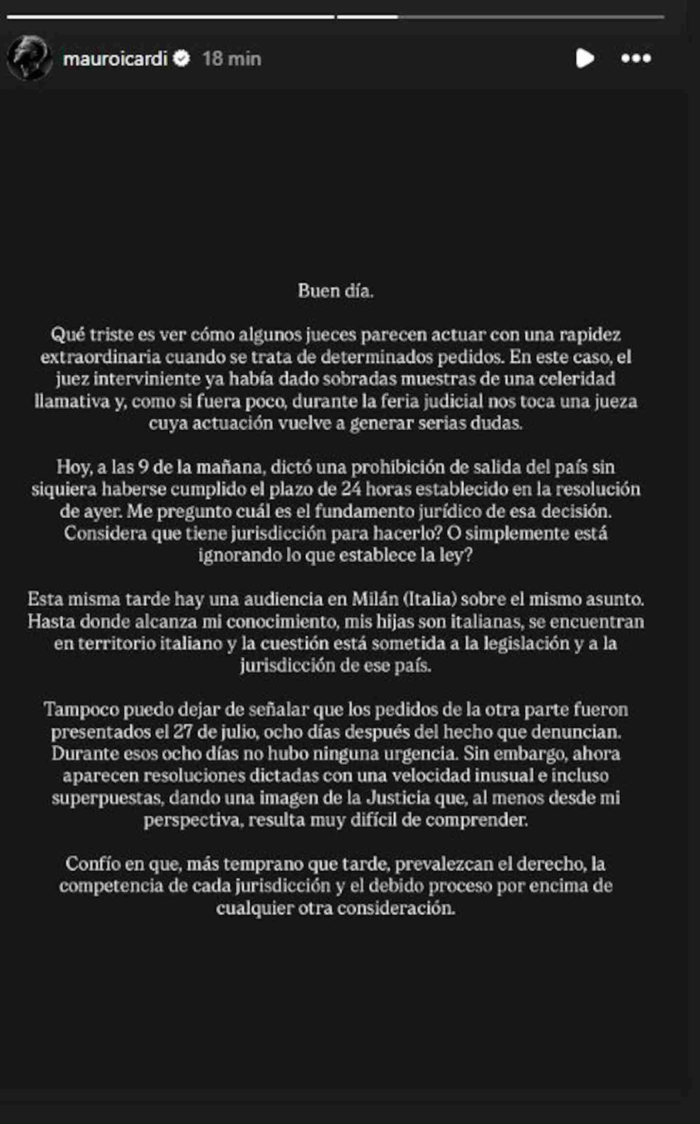 Mauro Icardi expresa su descontento sobre la prohibición judicial de salir de Argentina
