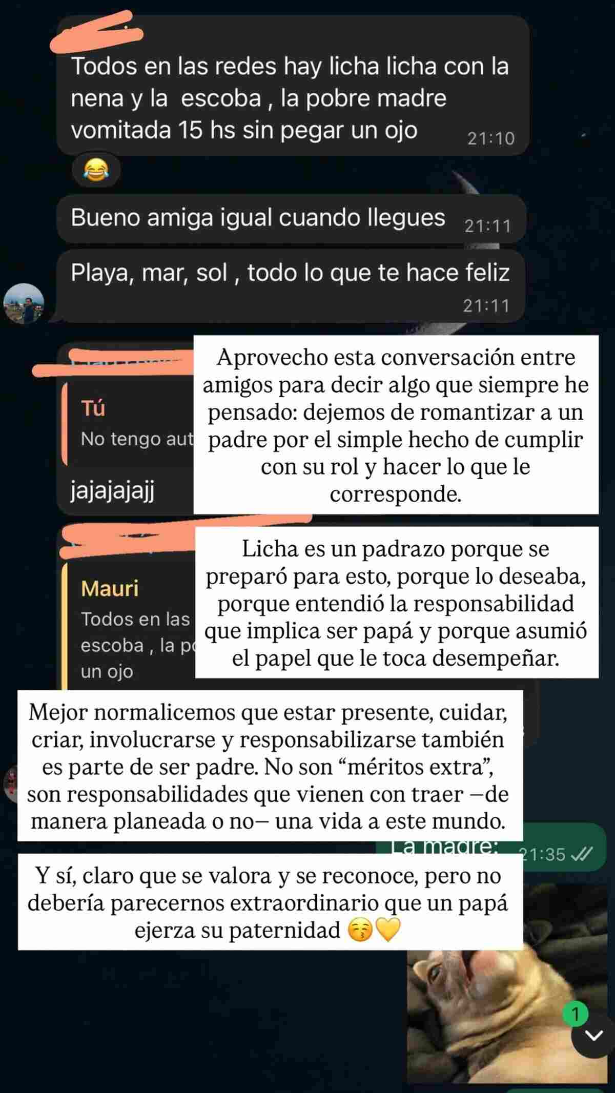 Captura de pantalla de una conversación sobre la paternidad de Lisandro Martínez