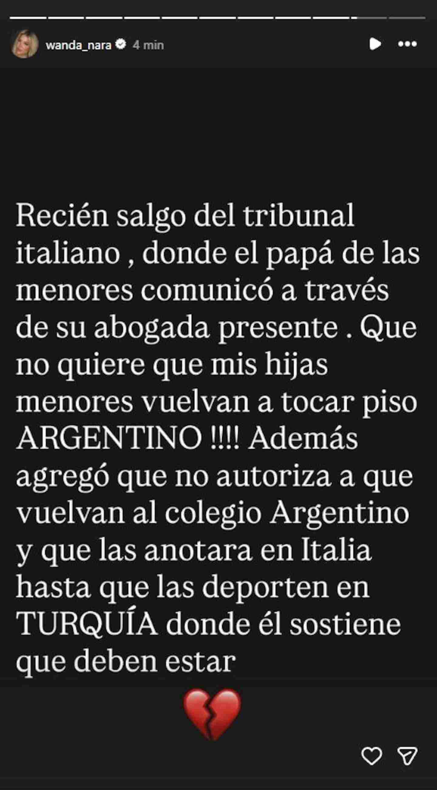 Mensaje de Nora Colosimo sobre la situación de Wanda Nara y sus hijas en Turquía